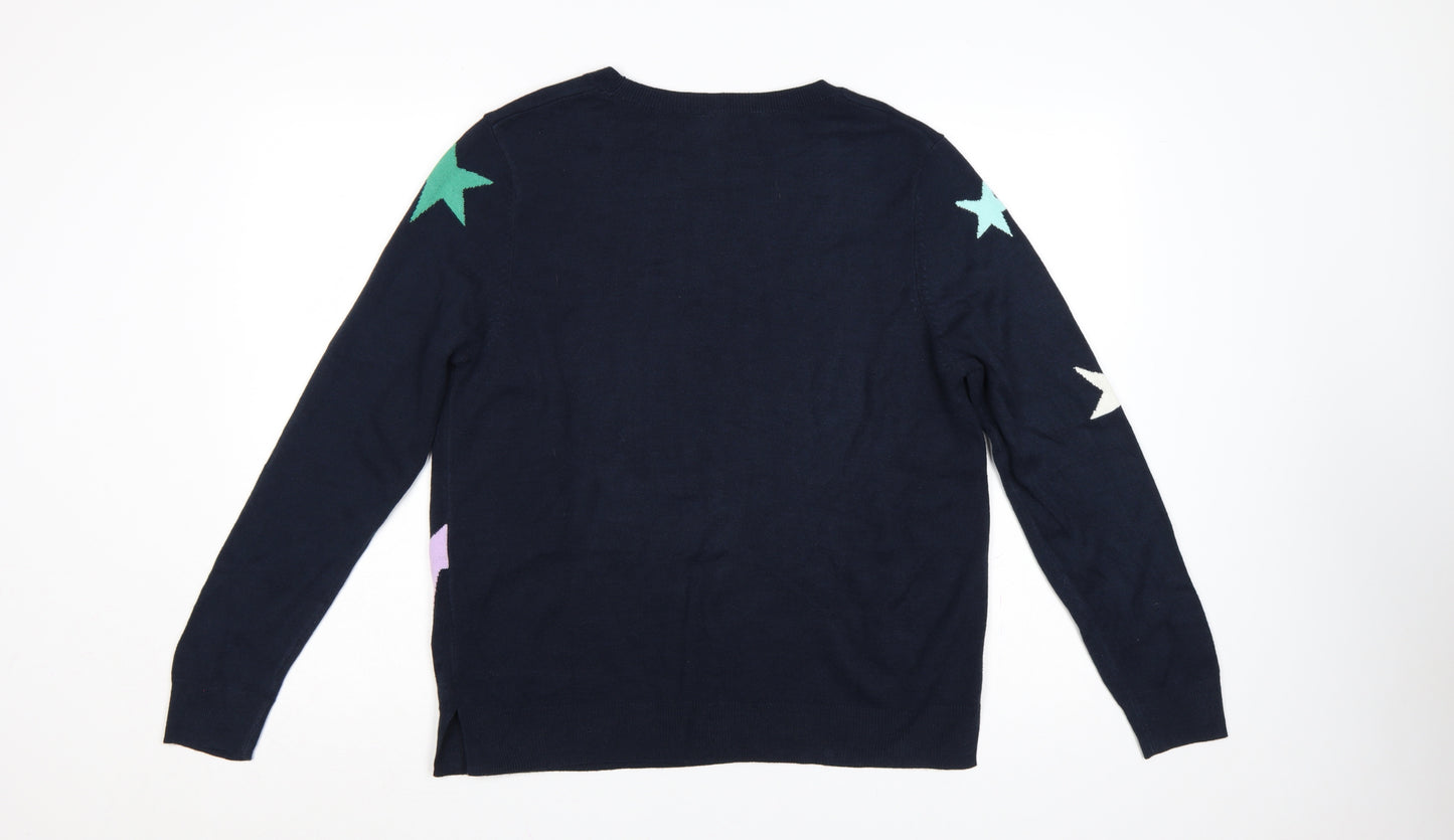 Marks and Spencer Women Blue Star Knit Pullover Jumper UK 16