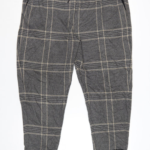 M&S Women’s Grey Plaid Tapered Jogger Trousers Size 20 Regular