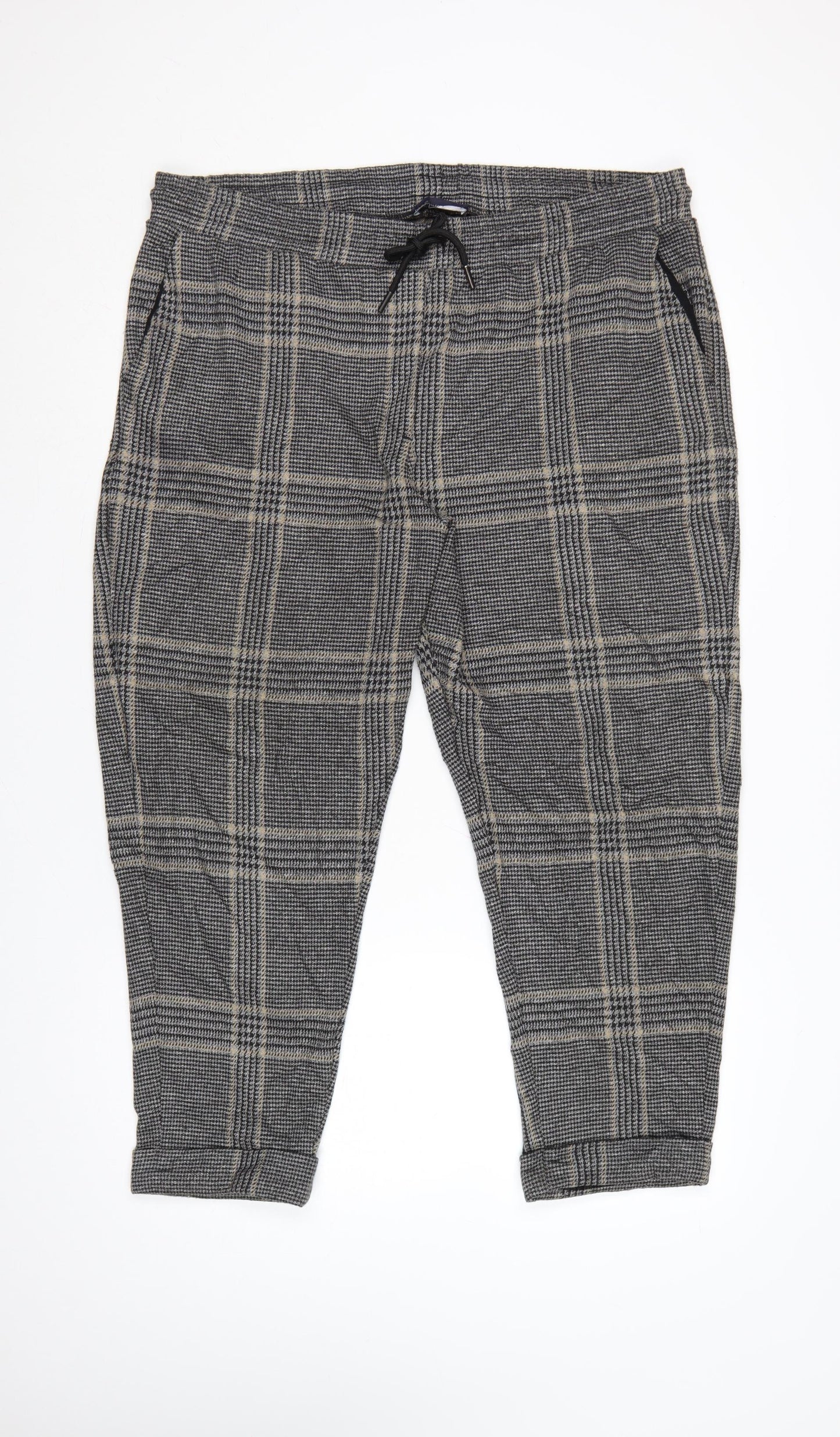 M&S Women’s Grey Plaid Tapered Jogger Trousers Size 20 Regular