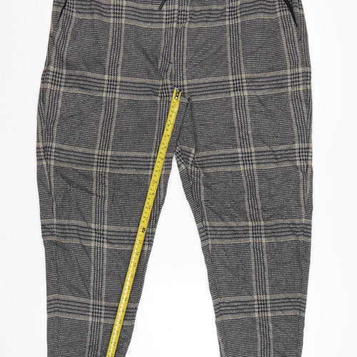 M&S Women’s Grey Plaid Tapered Jogger Trousers Size 20 Regular