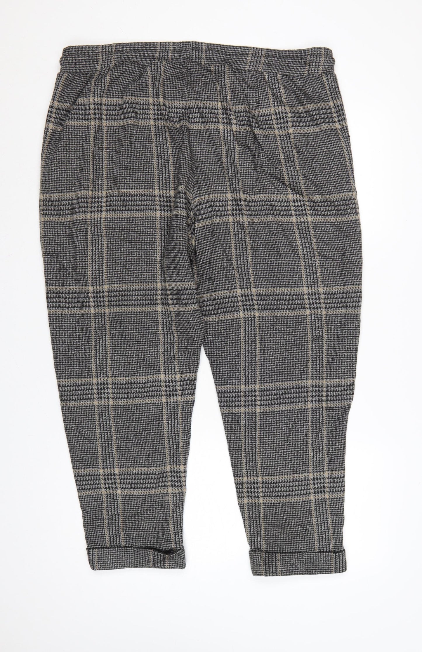 M&S Women’s Grey Plaid Tapered Jogger Trousers Size 20 Regular