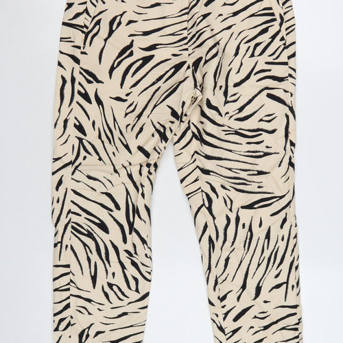 M&S Women’s Beige Zebra Print Cotton Trousers UK 10 Short