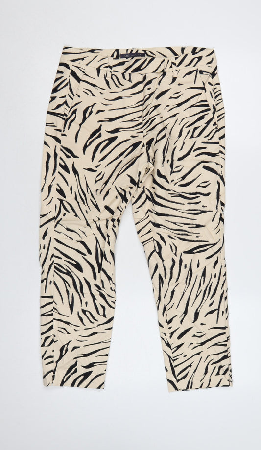 M&S Women’s Beige Zebra Print Cotton Trousers UK 10 Short