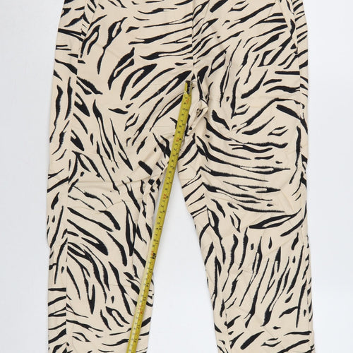 M&S Women’s Beige Zebra Print Cotton Trousers UK 10 Short