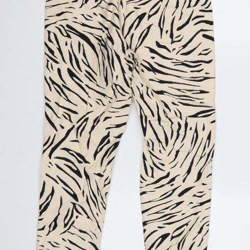 M&S Women’s Beige Zebra Print Cotton Trousers UK 10 Short