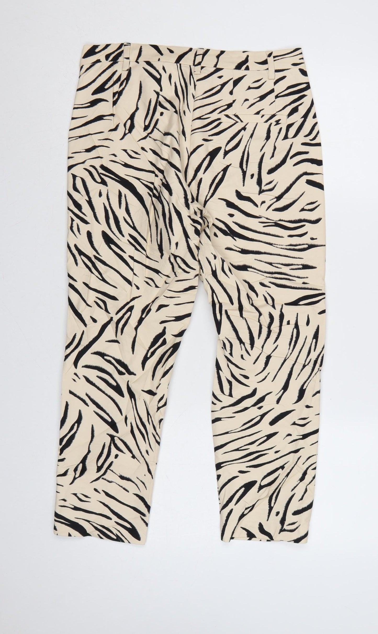 M&S Women’s Beige Zebra Print Cotton Trousers UK 10 Short