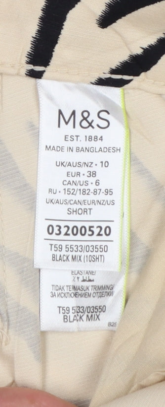 M&S Women’s Beige Zebra Print Cotton Trousers UK 10 Short