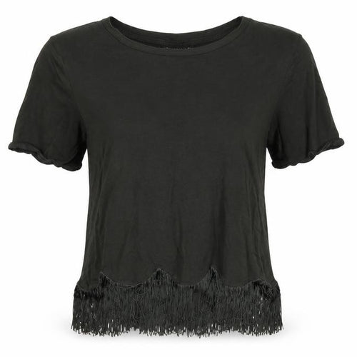 Topshop Women Black UK 8 Fringe Hem Short Sleeve Jersey T-Shirt