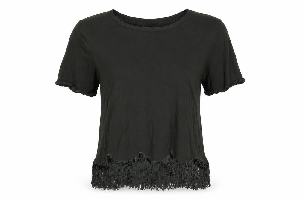 Topshop Women Black UK 8 Fringe Hem Short Sleeve Jersey T-Shirt