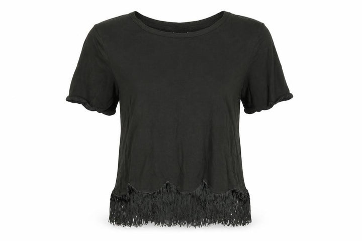 Topshop Women Black UK 8 Fringe Hem Short Sleeve Jersey T-Shirt