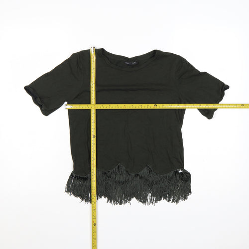 Topshop Women Black UK 8 Fringe Hem Short Sleeve Jersey T-Shirt