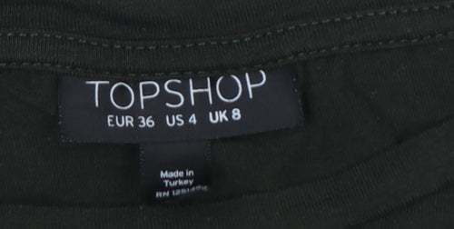 Topshop Women Black UK 8 Fringe Hem Short Sleeve Jersey T-Shirt