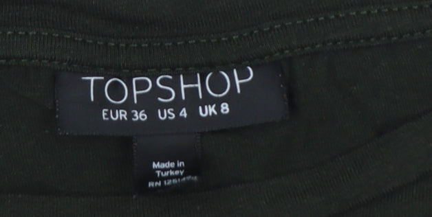 Topshop Women Black UK 8 Fringe Hem Short Sleeve Jersey T-Shirt