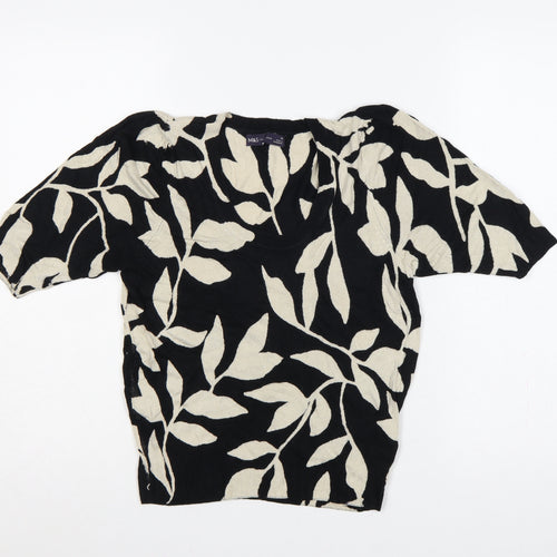 Marks and Spencer Women Black UK 10 V-Neck Floral Knit Jumper