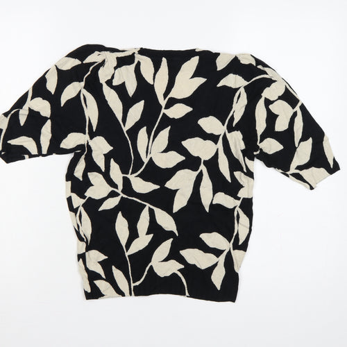 Marks and Spencer Women Black UK 10 V-Neck Floral Knit Jumper