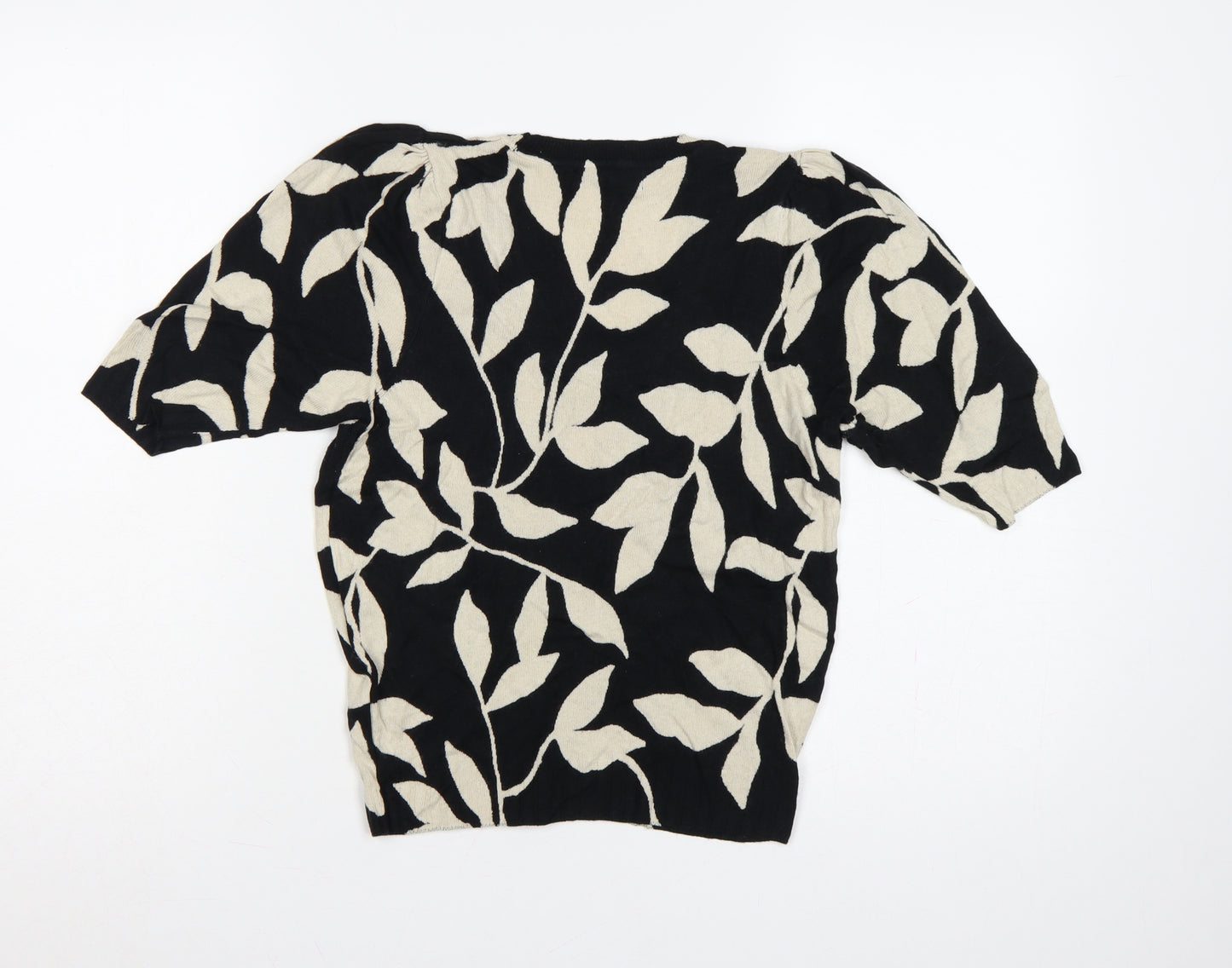 Marks and Spencer Women Black UK 10 V-Neck Floral Knit Jumper