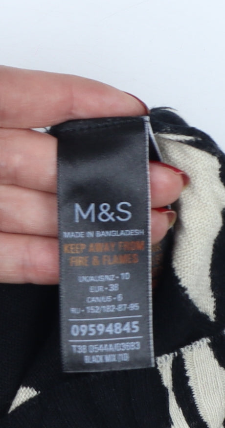 Marks and Spencer Women Black UK 10 V-Neck Floral Knit Jumper