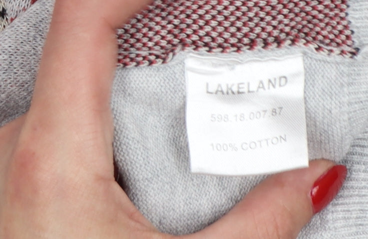 Lakeland Women Grey Fox Cotton Knit Crew Neck Pullover Jumper Size 10