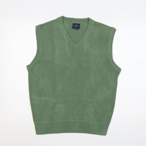 Dockers Golf Men Green L V-Neck Sleeveless Acrylic Knit Jumper Vest