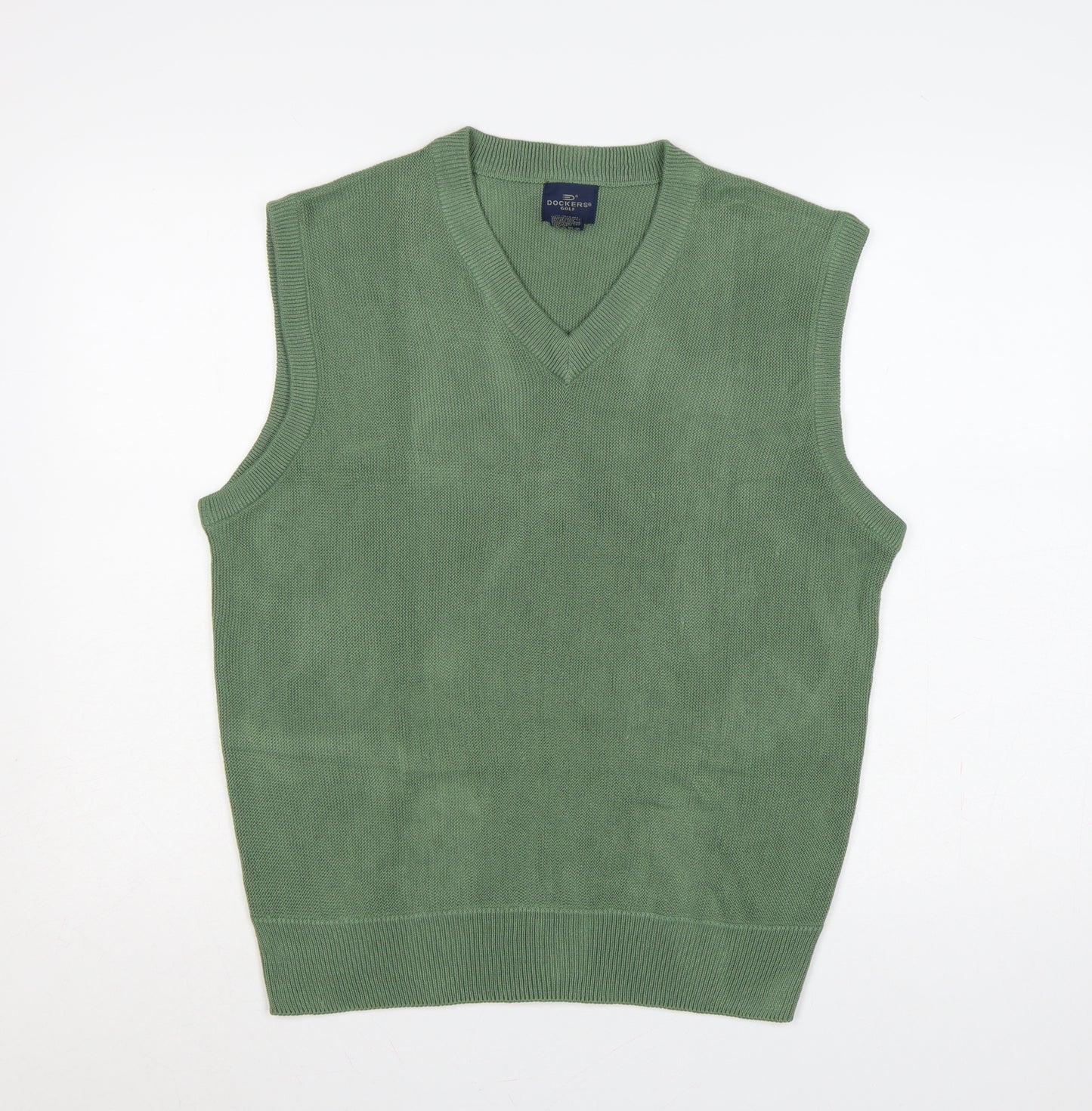 Dockers Golf Men Green L V-Neck Sleeveless Acrylic Knit Jumper Vest