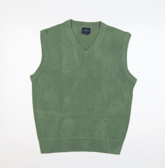 Dockers Golf Men Green L V-Neck Sleeveless Acrylic Knit Jumper Vest