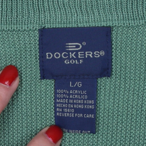Dockers Golf Men Green L V-Neck Sleeveless Acrylic Knit Jumper Vest