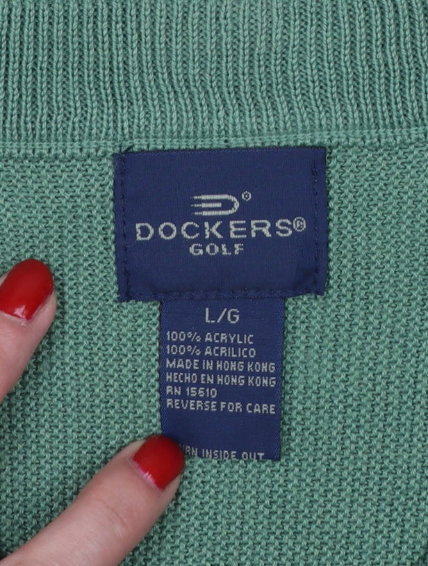 Dockers Golf Men Green L V-Neck Sleeveless Acrylic Knit Jumper Vest