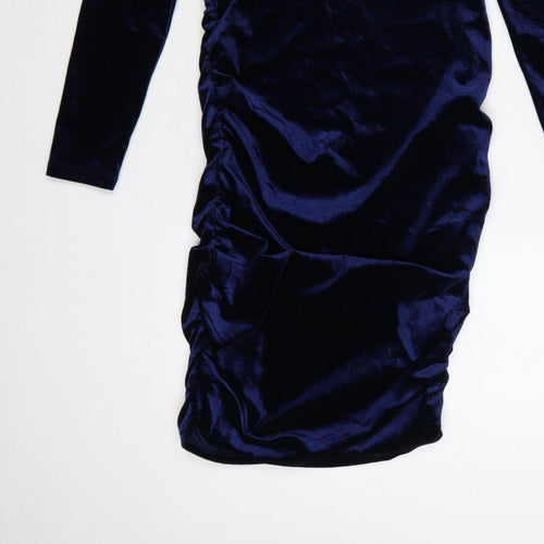 Michelle Keegan Women Blue UK 10 Bodycon Velour Ruched Knee Dress