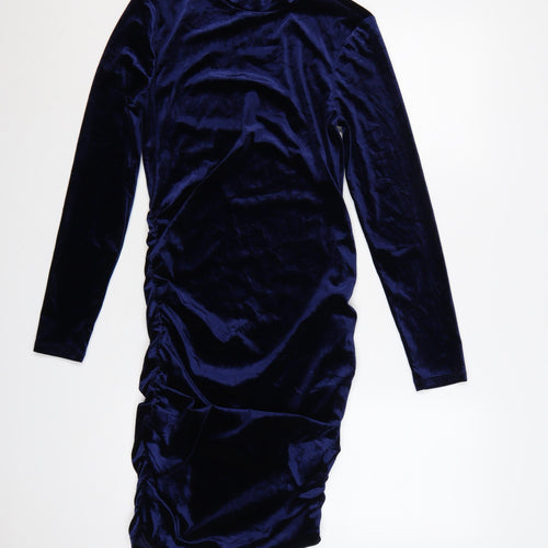 Michelle Keegan Women Blue UK 10 Bodycon Velour Ruched Knee Dress