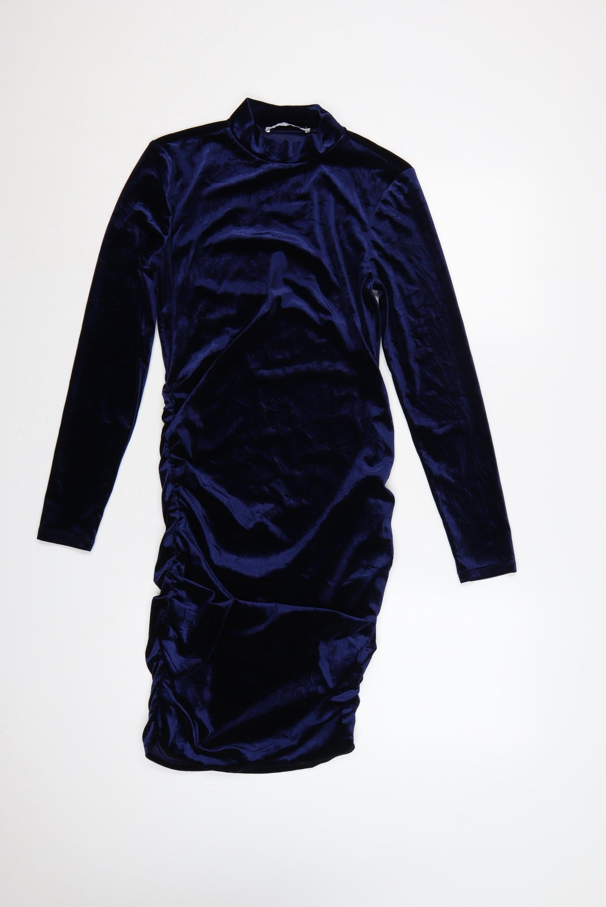 Michelle Keegan Women Blue UK 10 Bodycon Velour Ruched Knee Dress