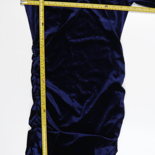 Michelle Keegan Women Blue UK 10 Bodycon Velour Ruched Knee Dress