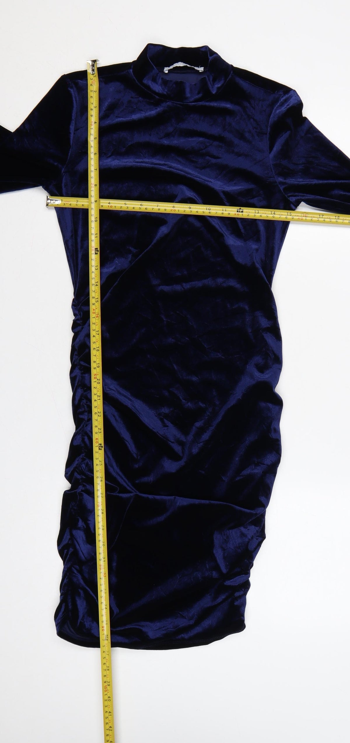 Michelle Keegan Women Blue UK 10 Bodycon Velour Ruched Knee Dress