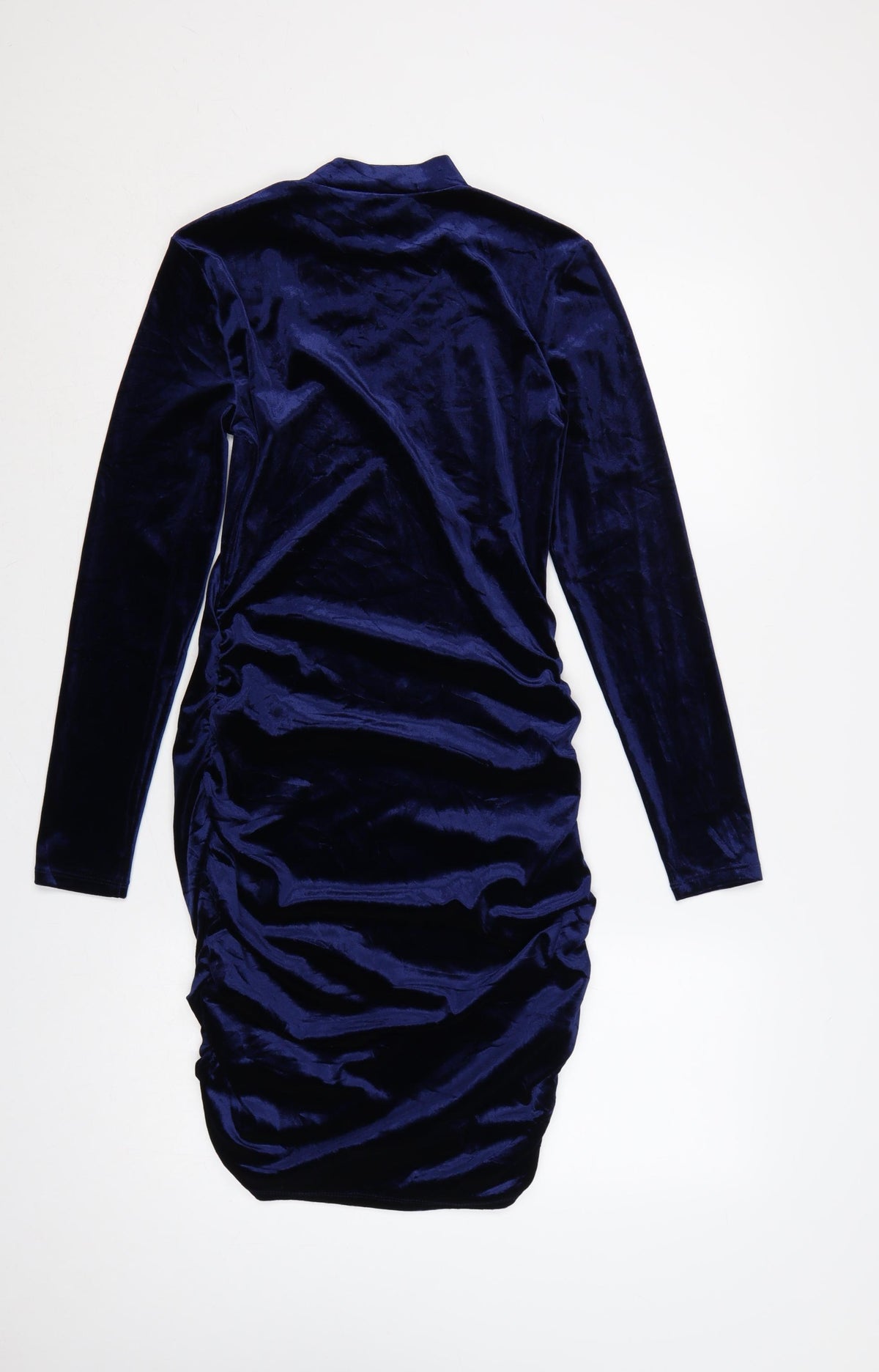 Michelle Keegan Women Blue UK 10 Bodycon Velour Ruched Knee Dress