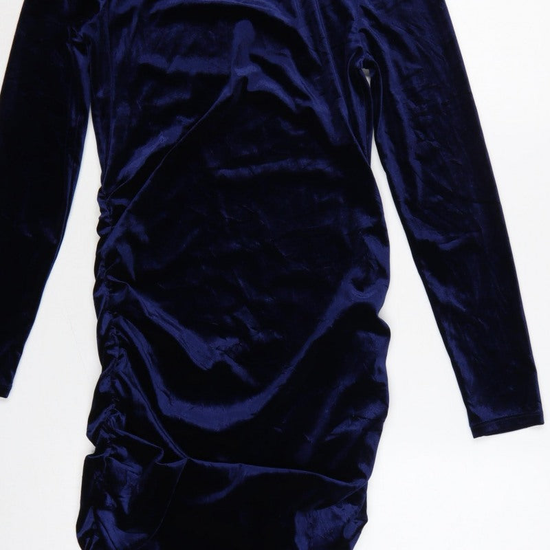Michelle Keegan Women Blue UK 10 Bodycon Velour Ruched Knee Dress