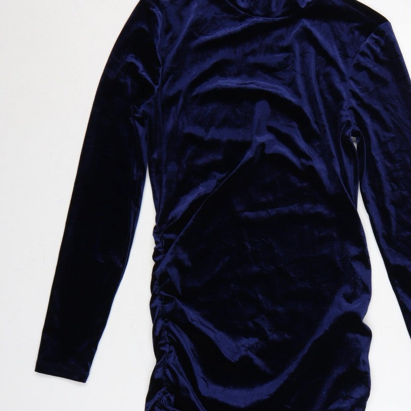Michelle Keegan Women Blue UK 10 Bodycon Velour Ruched Knee Dress