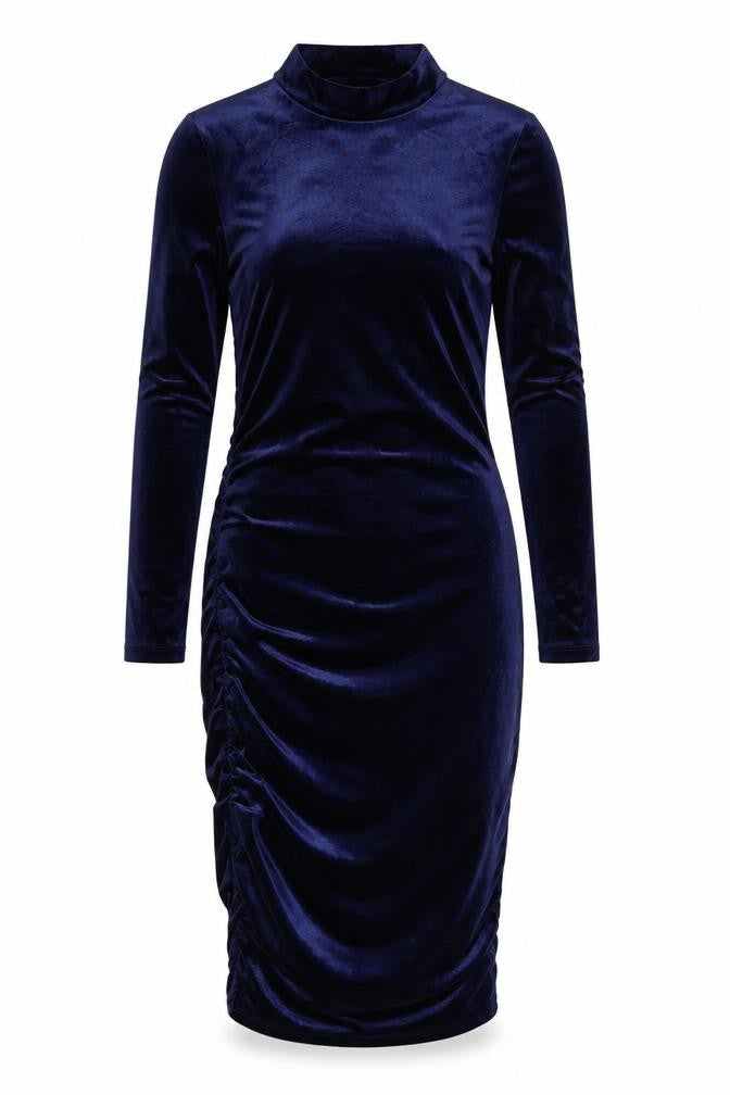 Michelle Keegan Women Blue UK 10 Bodycon Velour Ruched Knee Dress