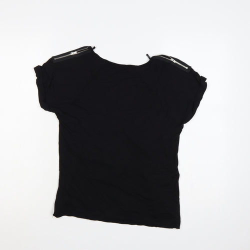 Limited Collection Women Black Size 10 Viscose Zip Shoulder Blouse