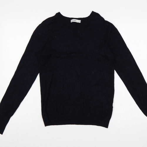 Zara Women Black L Mock Neck Knit Pearl Cuff Jumper