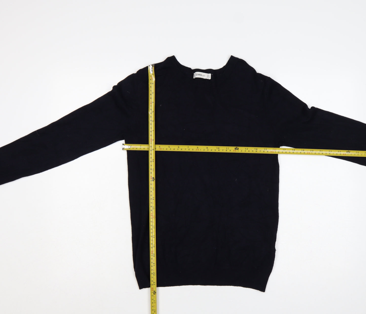 Zara Women Black L Mock Neck Knit Pearl Cuff Jumper