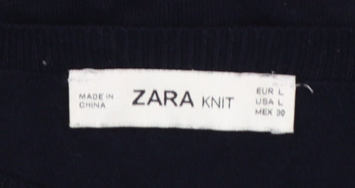 Zara Women Black L Mock Neck Knit Pearl Cuff Jumper