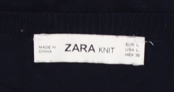 Zara Women Black L Mock Neck Knit Pearl Cuff Jumper