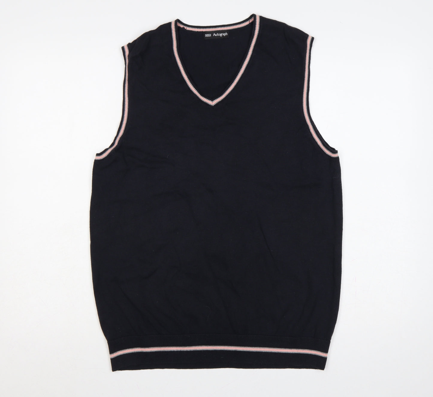 Marks & Spencer Autograph Men's Navy Blue M V-Neck Cotton Knit Vest