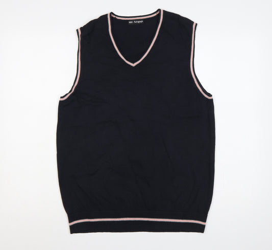 Marks & Spencer Autograph Men's Navy Blue M V-Neck Cotton Knit Vest