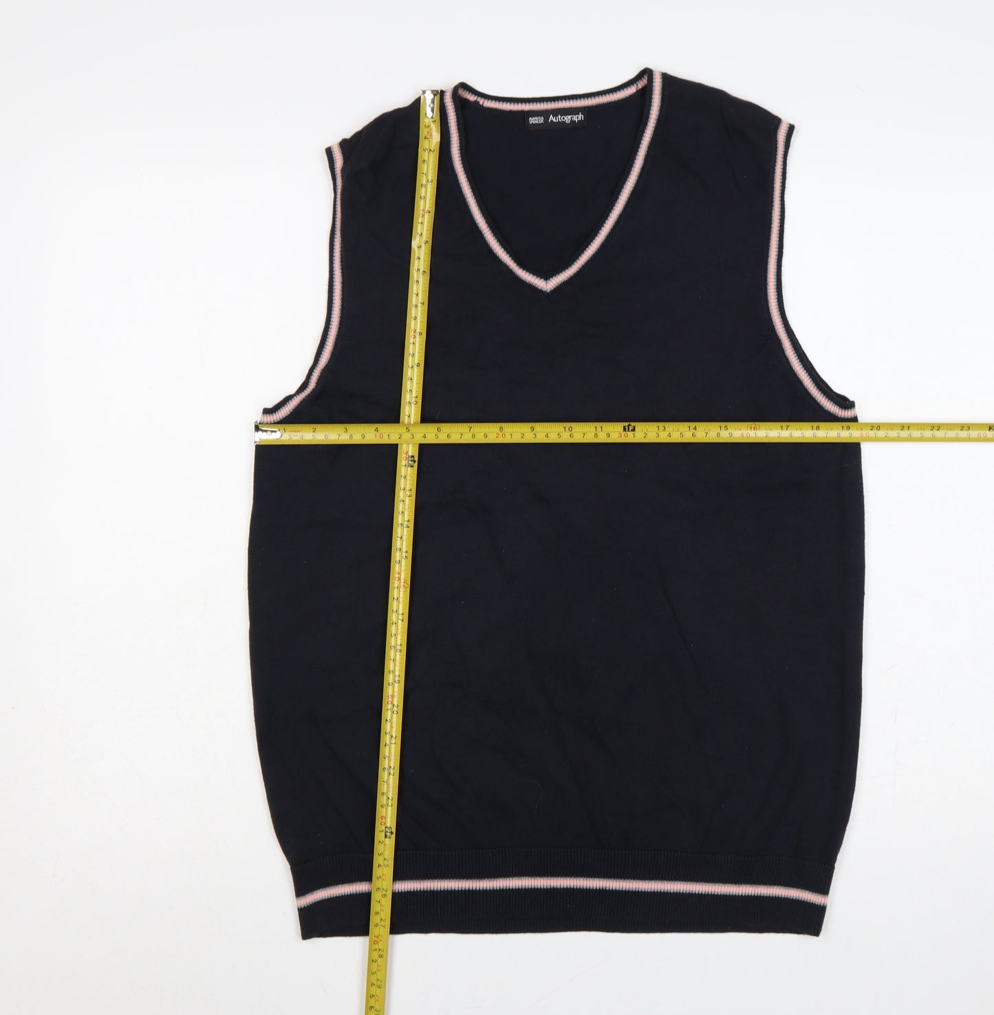 Marks & Spencer Autograph Men's Navy Blue M V-Neck Cotton Knit Vest
