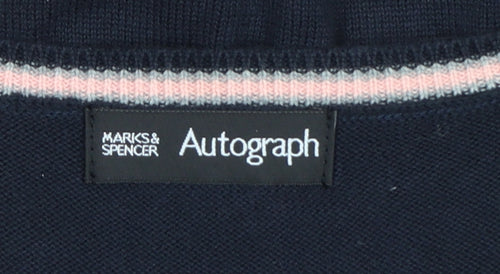 Marks & Spencer Autograph Men's Navy Blue M V-Neck Cotton Knit Vest