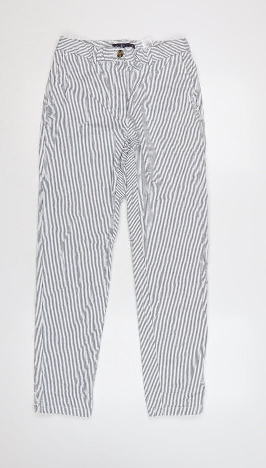 M&S Collection Women’s White Blue Stripe Tapered Chino Trousers UK 8