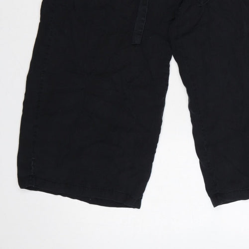 Pull&Bear Women Black S Cropped Wide-Leg Paperbag Tie Trousers
