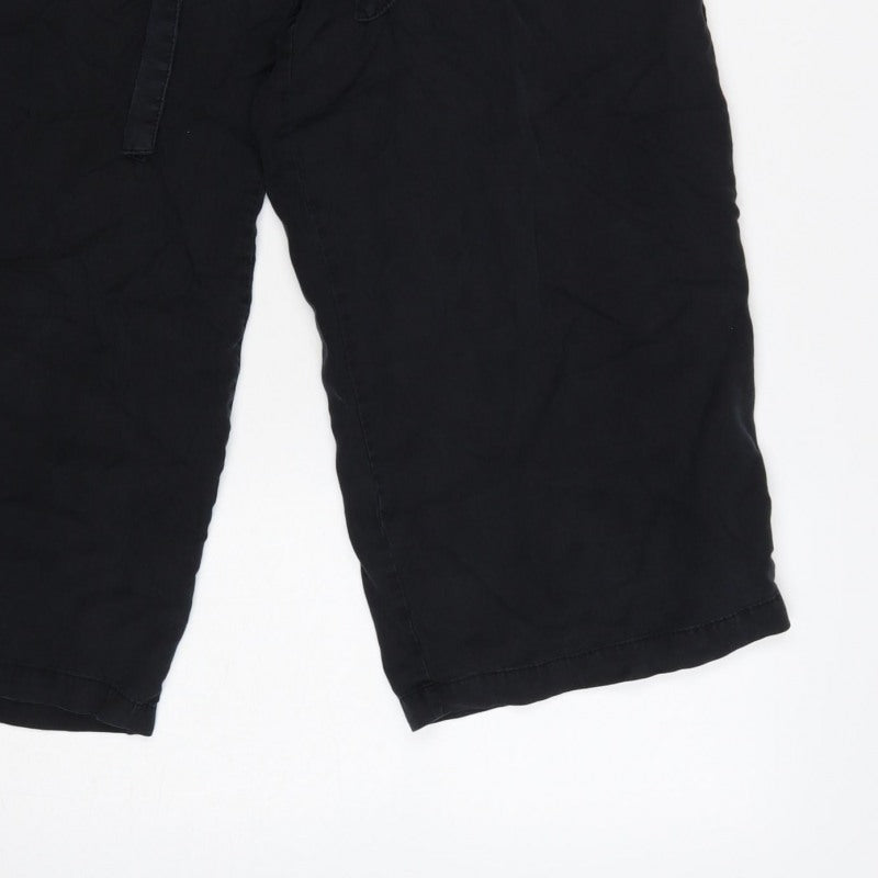 Pull&Bear Women Black S Cropped Wide-Leg Paperbag Tie Trousers