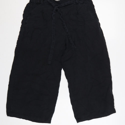 Pull&Bear Women Black S Cropped Wide-Leg Paperbag Tie Trousers