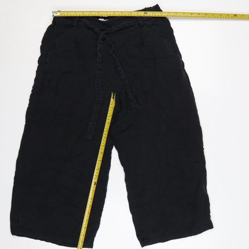 Pull&Bear Women Black S Cropped Wide-Leg Paperbag Tie Trousers